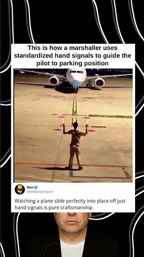 This is how a marshaller uses standardized hand signals to guide the pilot to parking position