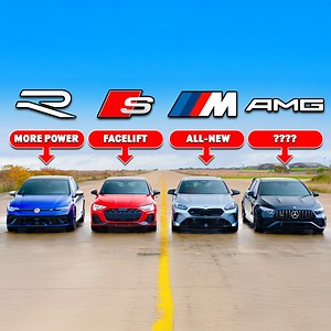 New VW Golf R v BMW M135 v Audi S3 v AMG A35: DRAG RACE🔥🤯 | carwow