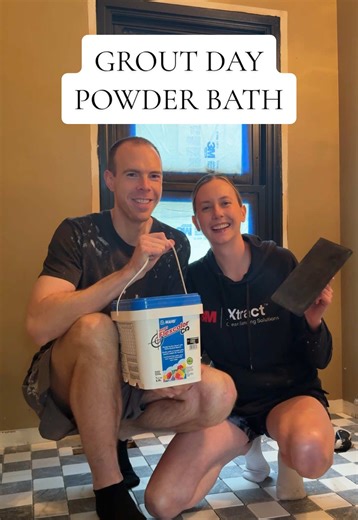 It’s grout day and the tile is so close to being done! Grouting can either make or break a tile depending on if you choose to go with a matching or contrasting grout. We’re going with a soft off white grout to coordinate with the white marble tile. For marble and natural stone, it’s super important to seal before you grout, so we’re taking the extra step before we get started grouting. Marble may be a little bit more high maintenance than your standard porcelain or ceramic tile but we think it’s