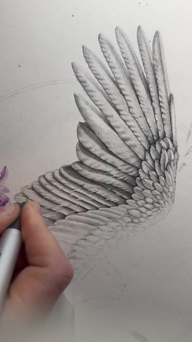 Intricate Pointillism Drawing of a Heron Wing in Graphite and Ink