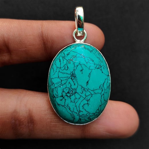 Handmade Turquoise Pendant Oval Shape Sterling Silver Jewelry Gift for Her - Etsy
