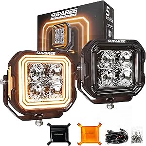SUPAREE Hyper 5" Off Road LED Pod Lights, Amber White DRL Spot Flood Combo Ditch Lights Pods, 5 Inch 135W 9116LM Cube for Wrangler Ford UTV ATV Trucks, 2PC 150° Lamp for Roof A-Pillar Bumper
