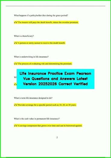 Life Insurance Practice Exam Pearson Vue Questions and Answers Latest Version 20252026 Correct Verif