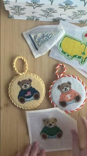 Teddy Bear Needlepoint 4 inch round hand painted #needlepoint
