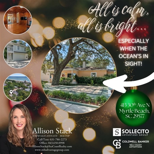 🎄✨ ALL IS CALM, ALL IS BRIGHT… ESPECIALLY WHEN THE OCEAN’S IN SIGHT! ✨🎄 Step into this truly one-of-a-kind Myrtle Beach triplex, just steps to the public beach access at 30th Avenue North! This property delivers unmatched charm, flexibility, and investment potential—all wrapped in classic coastal style. 🌊🏡 A stunning live oak tree welcomes you at the entrance, setting the tone for the warm, inviting feel throughout the entire property. The main home is a cozy beach cottage full of character,