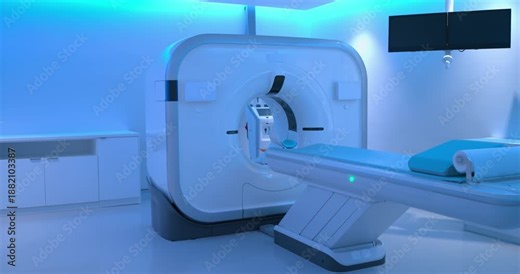 Control panel is starting positioning, table is advancing into gantry in suite for scan alignment