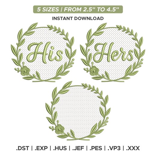 Botanical His & Hers Monogram Towel Embroidery Design (digital Download) - Etsy