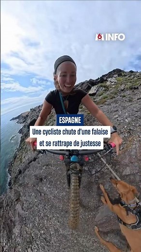 A Spanish cyclist falls off a cliff and narrowly avoids injury.