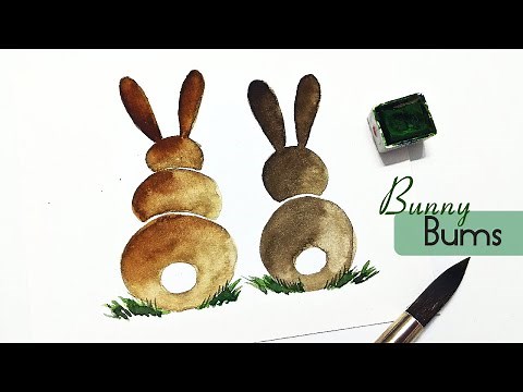 VERY EASY how to paint a RABBIT for beginners » Watercolor Easter bunny tutorial & Easter card ideas