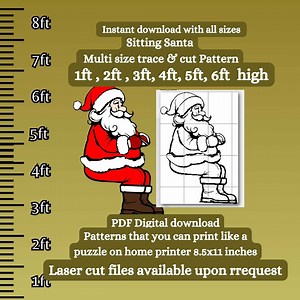 3 4 5 6ft Life Size Sitting Santa Pattern PDF Template ,printable Trace and Cut, Christmas Silhouette Template, Stencil, Yard Art Decoration - Etsy