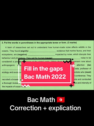 Bac Math 2022: Fill in the Gaps Exercise for Students