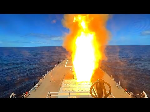 Arleigh Burke-class guided-missile destroyer USS Shoup (DDG 86) Launches SM-2 Missile Live Fire