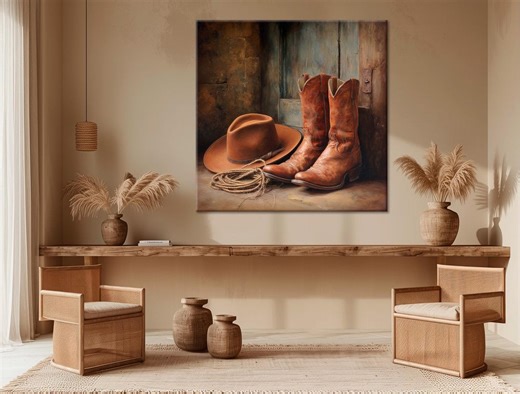 Cowboy Hat & Boots Canvas Wall Art | Western Texas Decor - Etsy