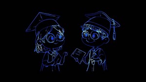 Download Neon frame effect, child wearing Graduation cap on black background for free