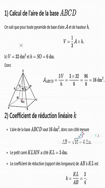 Pyramides : Volume et homothétie expliqués