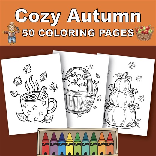Printable Fall Coloring Pages | Cozy Autumn Activity Book for Kids - Etsy