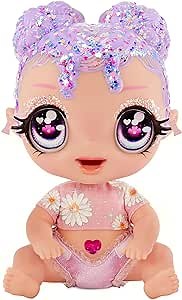 MGA Entertainment Glitter BABYZ Lila Wildboom Baby Doll with 3 Magical Color Changes, Purple Hair , Flower Outfit, Diaper, Bottle, Pacifier Gift for Kids, Toy for Girls Boys Ages 3 4 5+ Years Old