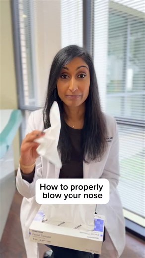How to Properly Blow Your Nose🤧👃🏼 With Allergist & Immunologist Dr. Prathyusha Savjani Did you know that improperly blowing your nose can lead to nosebleeds, sinus pressure, or even ear problems? Here’s the right way to do it! Disclaimer: This video is for informational purposes only and should not be considered medical advice. Please consult your healthcare provider for personalized recommendations. #medical #medicine #health #healthcare #doctor #howto #nose #blowyournose #allergies #cold | 