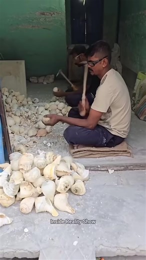 How are bangles made from conch shells in the factory? #bangles​ #bangle​ #making​ #factory​