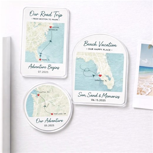 Personalized Travel Map Magnet, Custom Vacation Memory Gift, Road Trip Map Fridge Magnet, Beach Couple Gift, Acrylic Keepsake - Etsy