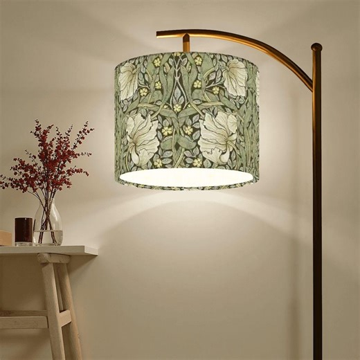 William Morris Arc Floor Lamp: Sage Green Fabric Shade, Remote Control, Restocked - Etsy