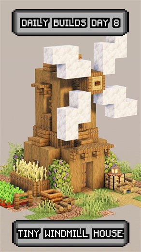 Daily Build Day 8 : Minecraft Tiny Windmill House #minecraft #starterhome #minecraftshorts