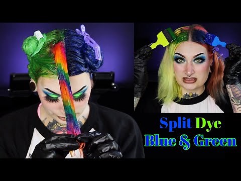 Blue And Green Split Dye Hair With A Splash Of Rainbow!