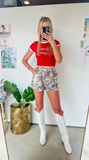 CAMO SHORT RESTOCK!!💚🤎🤍 mix & match our restocked camo shorts & new tops! Available in store now!🤩 • • • • • • • • • • #camo #camoshorts #loungewearsets #cowgirlstyle #cowgirlfashion #sweatshorts | JD Ranch Boutique