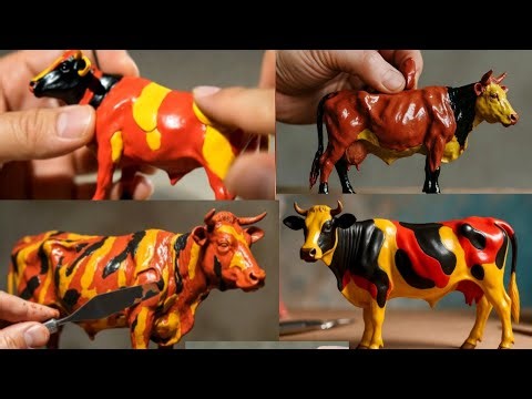Clay sculpting Cow|Cow sculpting modling Pilmora Clay|Mini cow making's fram Hands|‪@LegendClaycraft‬