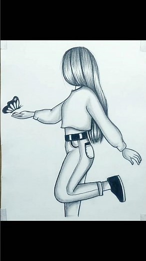 Easy Girl Drawing - step by step | girl drawing easy with butterfly #drawing #art #girl