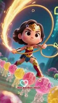 Chibi Wonder Woman defends a gingerbread Themyscira from holographic gumdrop Greek god invaders