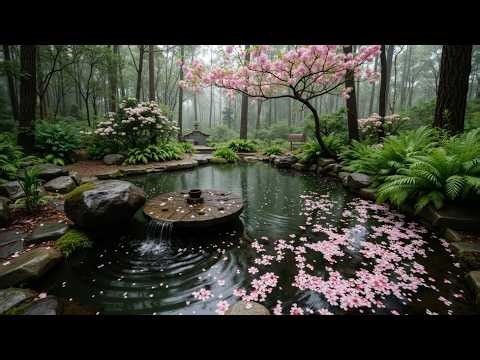 Ambient Piano Music for Stress Relief | Gentle Waterfall & Floating Lotus Zen Vibes