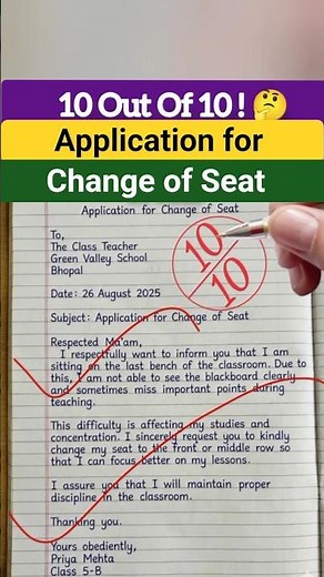 Application for Change of Seat | Request Letter Format