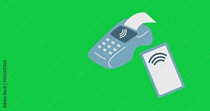 payment with contactless credit card with NFC technology. Payment by postal terminal animation