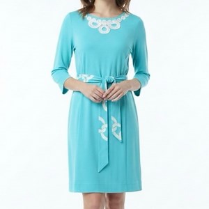 Lilly Pulitzer Jonah Dress S Mini Blue Embroidered Belted Shift Knit Round Neck