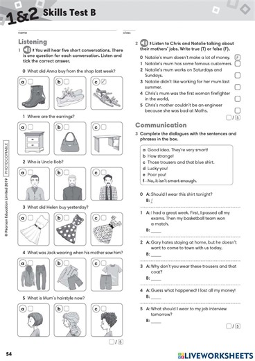 Go Getter 4 Skills Test 1-2 worksheet