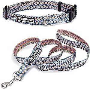 Lucky Love Dog, Bold Matching Dog Collar and Leash Set, Soft & Adjustable, Geometric Pattern Collar and Leash for Male Female Dogs - (X-Small, Murphy Combo)