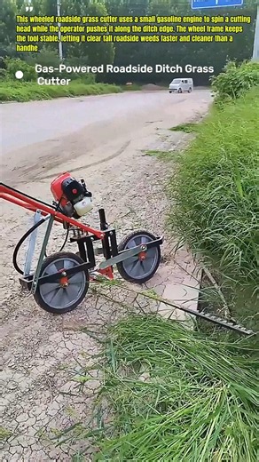 Gas-Powered Roadside Grass Cutter Clears Ditches Fast and Clean Today #Roadwork #BrushCutter #Tools