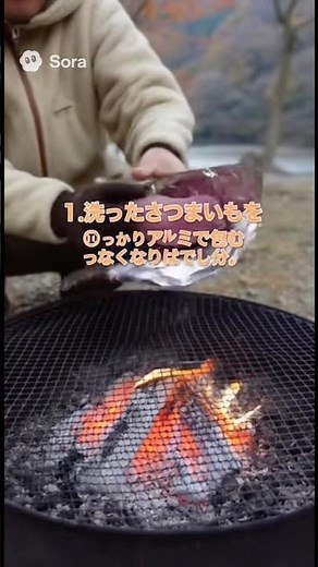 焼き芋の作り方 焚き火 炭 #sora2
