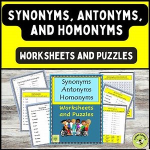 Synonyms, Antonyms, and Homonyms Worksheets and Puzzles Print and Digital Easel