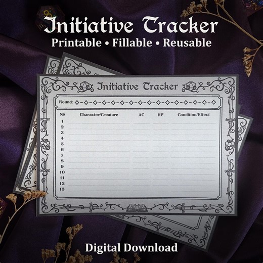D&D Initiative Tracker Printable | Fillable DM Combat Tracker | Reusable Encounter Sheet - Etsy
