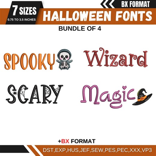 Scary Monogram Machine Embroidery Designs, Halloween BX Fonts, Satin Stitch Font, PES, DST Etc, Boho Signature, 7 Sizes, Instant Download - Etsy