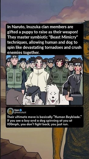 In Naruto, Inuzuka clan members are gifted a puppy to raise as their weapon! They master symbiotic B