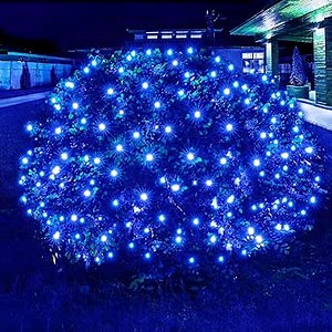 Led Christmas Net Lights Blue Outdoor Christmas Lights 160LED 5ftx7ft, Waterproof Outdoor Indoor Fairy Mesh Net Light for Xmas Party, Yard, Patio, Trees, Shrubs, Bushes Decorations