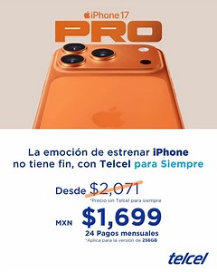 Con Telcel para Siempre puedes llevarte el nuevo *iPhone 17 con increíbles mensualidades, Gigas y Redes sociales incluidas y la garantía de cambiarlo por el nuevo modelo cada dos años. Ven a Telcel y llévatelo esta Navidad | Telcel