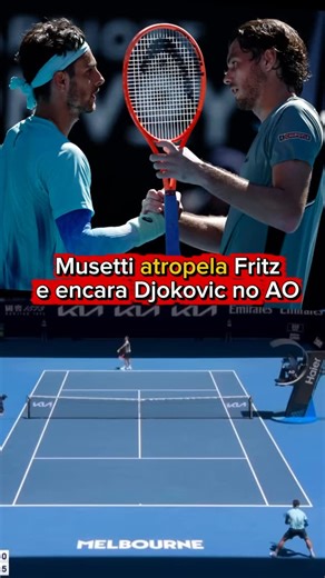 Match Point Club on Instagram: "🇮🇹 O italiano Lorenzo Musetti derrotou o norte-americano Taylor Fritz por 3 sets a 0, com parciais de 6/2 7/5 6/4 nas oitavas de final do Australian Open. Musetti encara agora o ex-número 1 do mundo Novak Djokovic nas quartas de final do primeiro Grand Slam do ano. 👉 Quem leva esse jogo? Deixa o seu palpite!! 👉 Se inscreva no nosso canal do YouTube para não perder nada do mundo do tênis em 2026. Link na bio!! #tennis #grandslam #ace #matchpoint #tennisplayer #