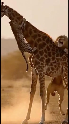 Leopard Escapes a Charging Lion by Climbing a Giraffe