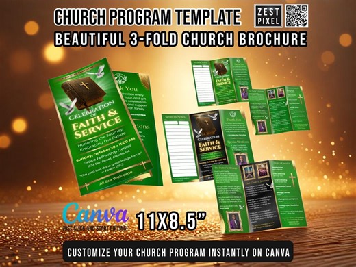Church Anniversary Program Template Canva | 3-fold Church Brochure - Etsy