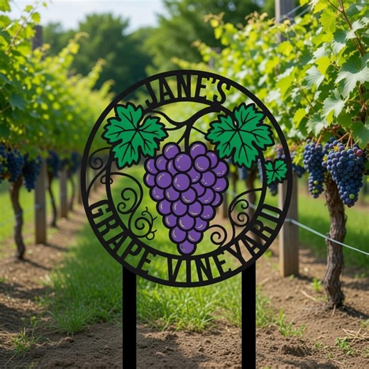 Custom Metal Vineyard Stake, Grape Vine Metal Sign, Personalized Garden Sign, Winery Name Sign, Grape Decor, Yard Art, Wine Lover Gift
