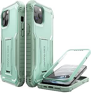 ExoGuard for iPhone 12 Case, Compatible with iPhone 12 Pro Case, Rubber Shockproof Full-Body Cover Case Built in Screen Protector with Kickstand fit iPhone 12 6.1 inch Phone (Green)